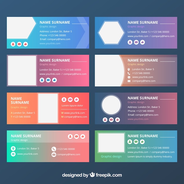 Free vector email signature collection in gradient colors