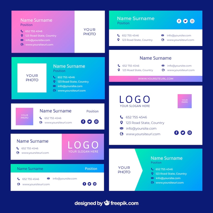 Free Vector email signature collection in gradient style
