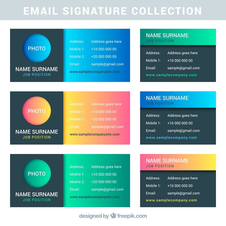 Free Vector email signature collection in gradient style