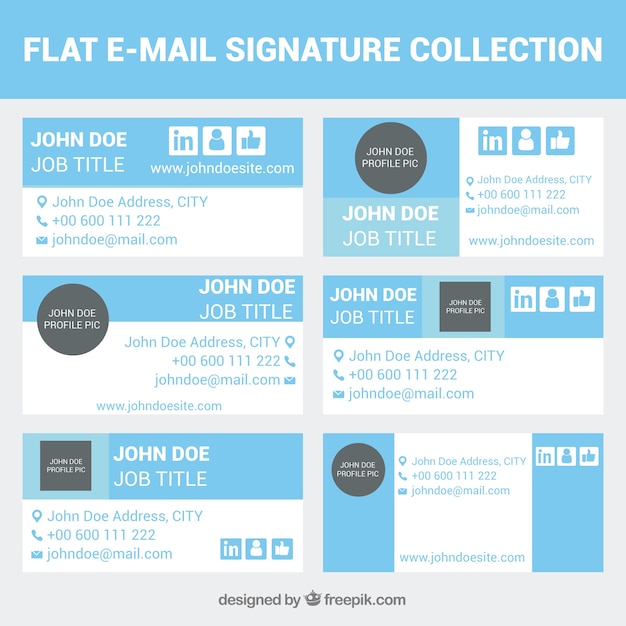無料ベクター フラットスタイルの電子メール署名コレクション