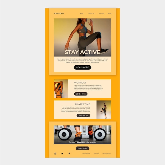 Free vector email template for fitness