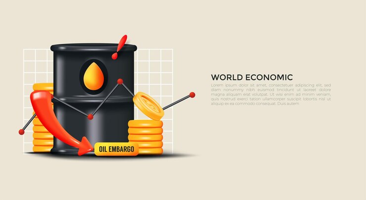 Free Vector embargo on oil creative concept world economy oil industry business news price charts financial investments exchange shares per barrel realistic 3d design vector illustration