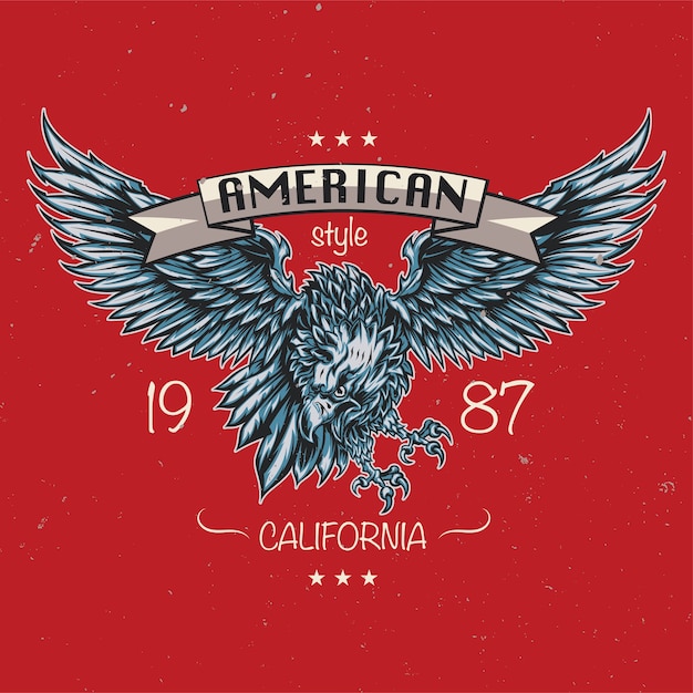 Vettore gratuito emblema dell'aquila. stile americano. california 1987