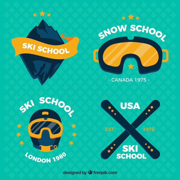 Vettore gratuito emblemi pacchetto di scuole di sci
