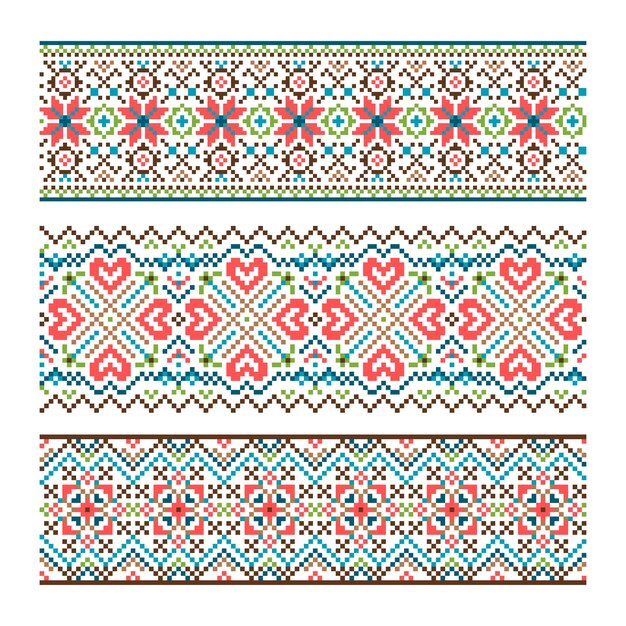Embroidered handmade stitch Ukraine ethnic pattern.
