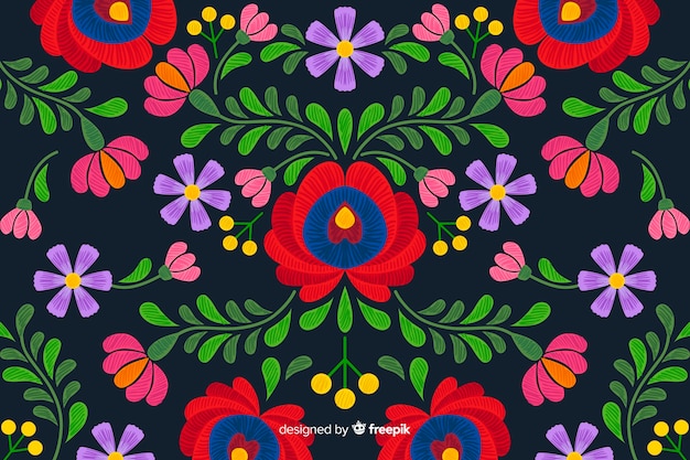 Embroidery mexican floral background