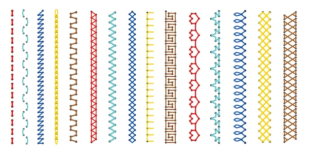 刺し刺繍セット クロスステッチとラインステッチのボーダーセット プレミアムベクター