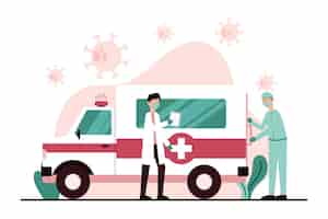 Free vector emergency ambulance with equipped doctors