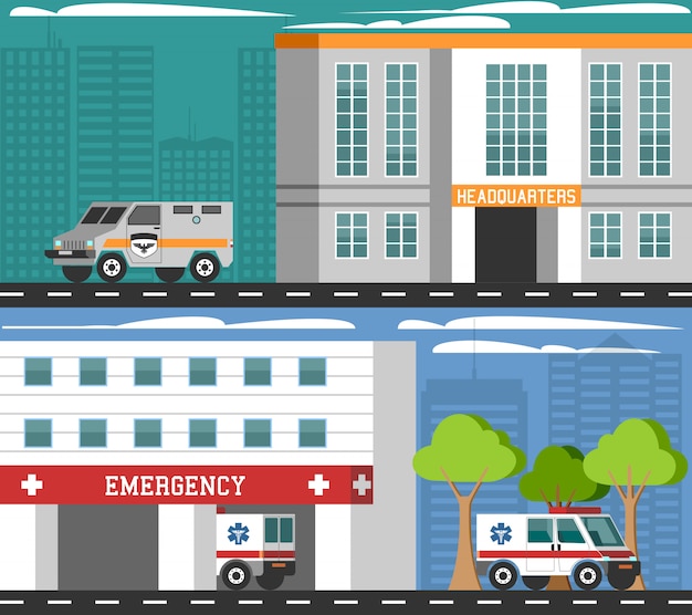 Free vector emergency departments vehicles flat banners set