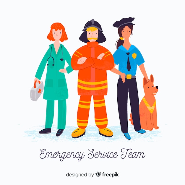 Free vector emergency service team characters