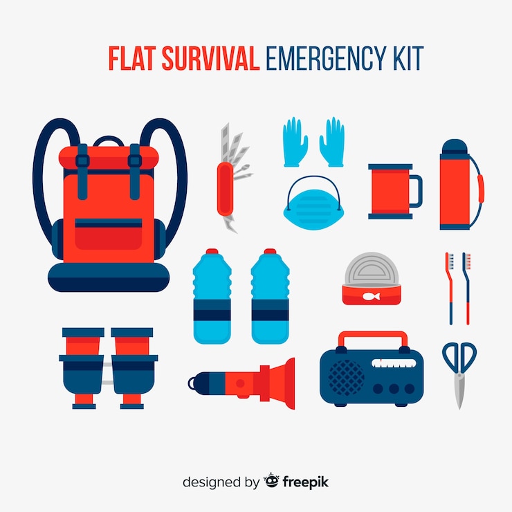 Free Vector emergency survival kit in flat design