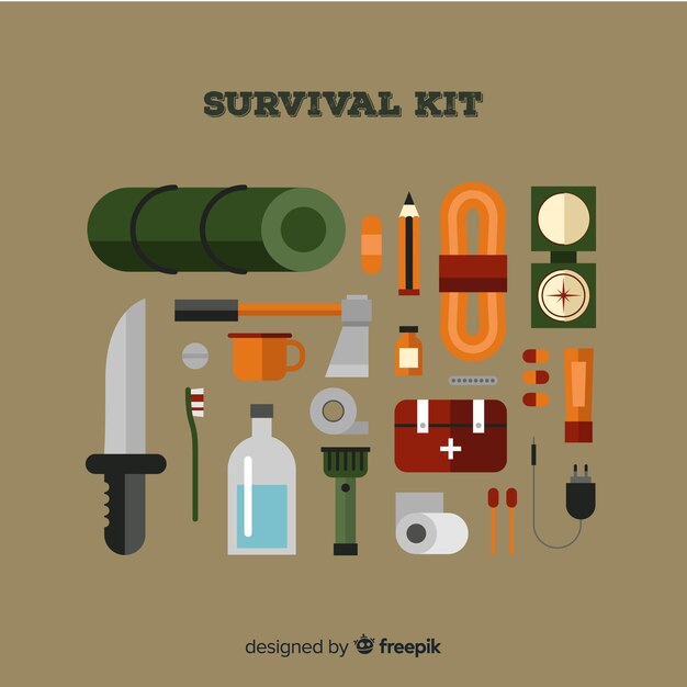 Emergency survival kit with flat design
