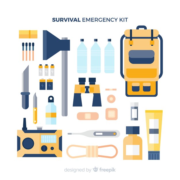 Emergency survival kit with flat design