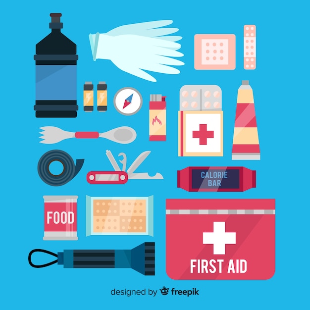 Emergency survival kit with flat design