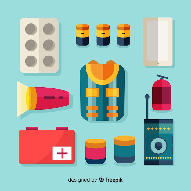 Emergency survival kit with flat design
