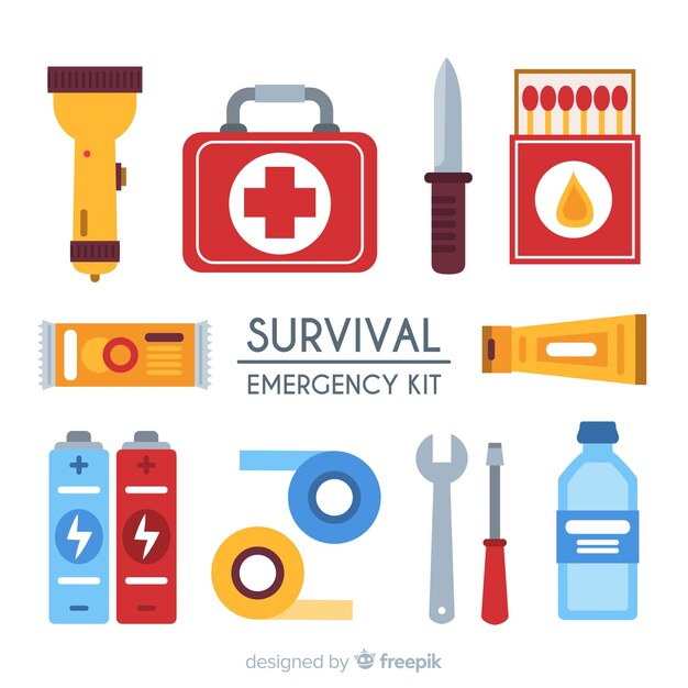 Emergency survival kit with flat design