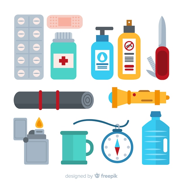 Emergency survival kit with flat design