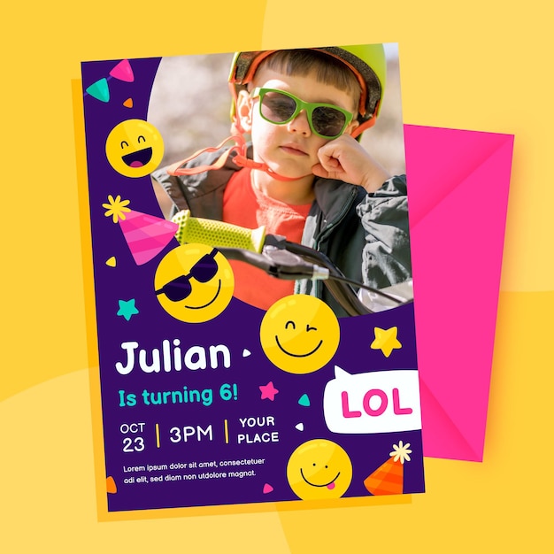 Emoji birthday invitation template with photo