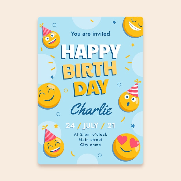 Free vector emoji birthday invitation template