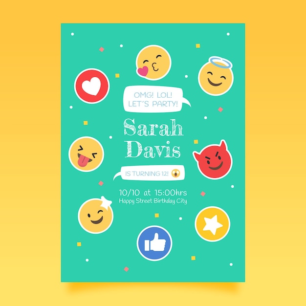 Free vector emoji birthday invitation template
