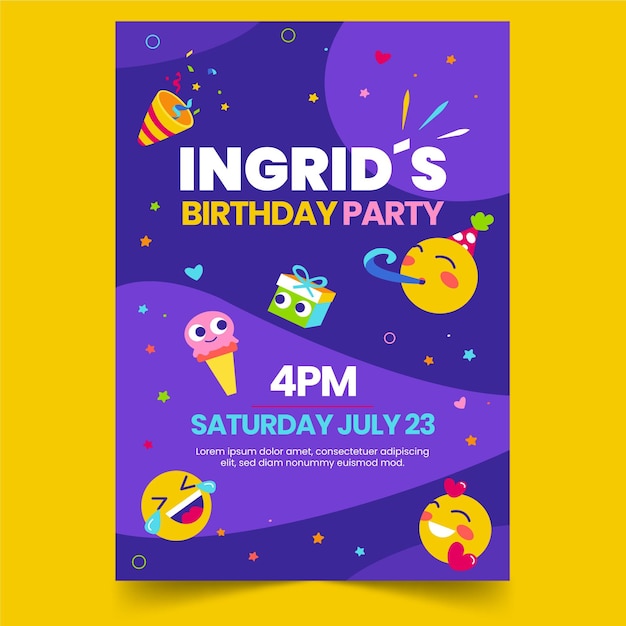 Free vector emoji birthday invitation template