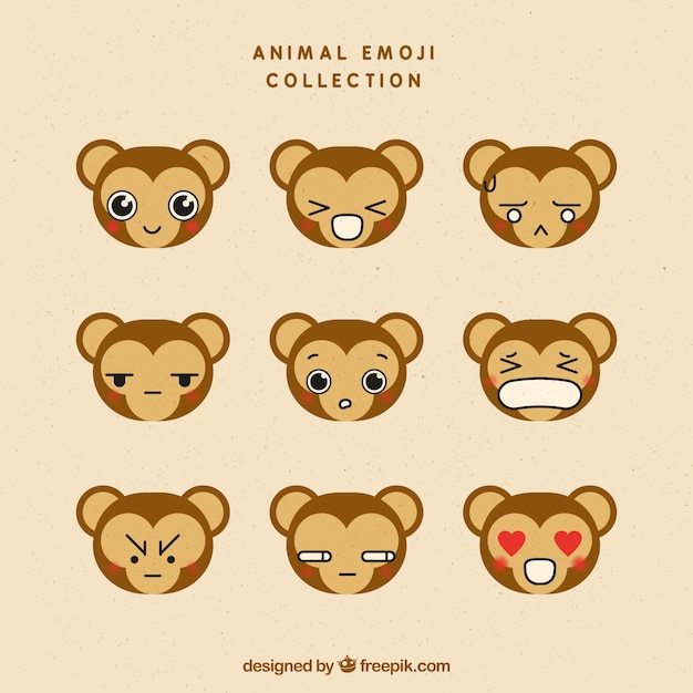 Vettore gratuito insieme emoji di scimmia con volti espressivi