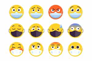Free vector emoji with face mask pack