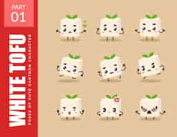 Free vector emoticon set of white tofu. first set. vector illustration