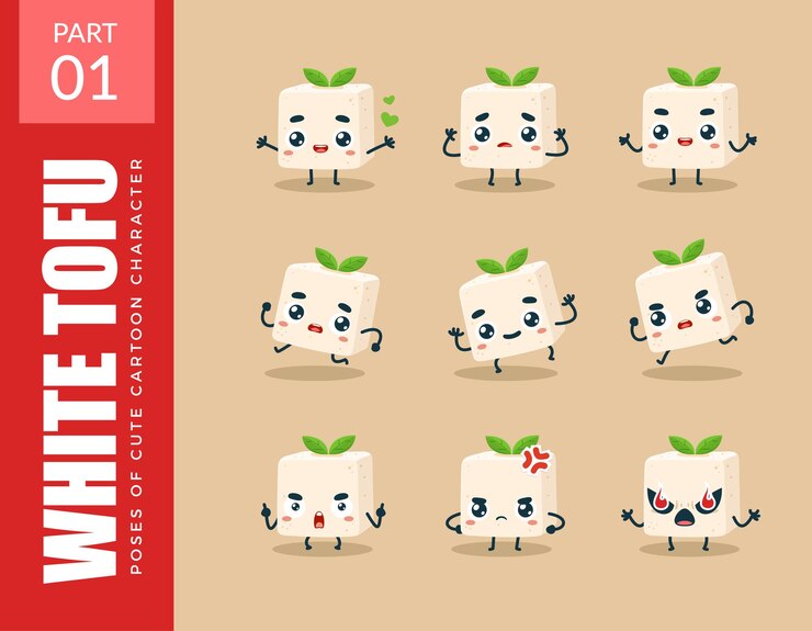 Free Vector emoticon set of white tofu. first set. vector illustration