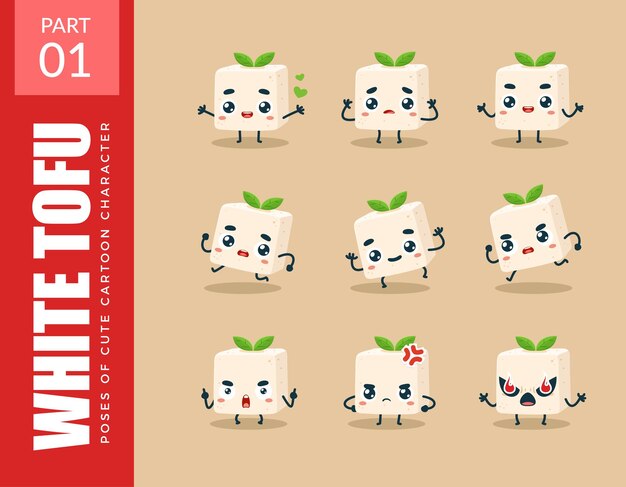 Emoticon set of White Tofu. First set. Vector Illustration