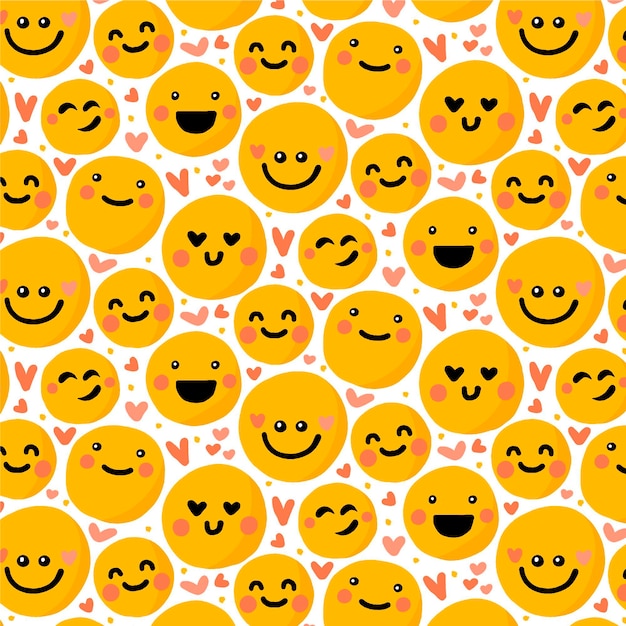 Emoticons and hearts seamless pattern template