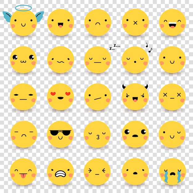 Vettore gratuito emoticons set trasparente