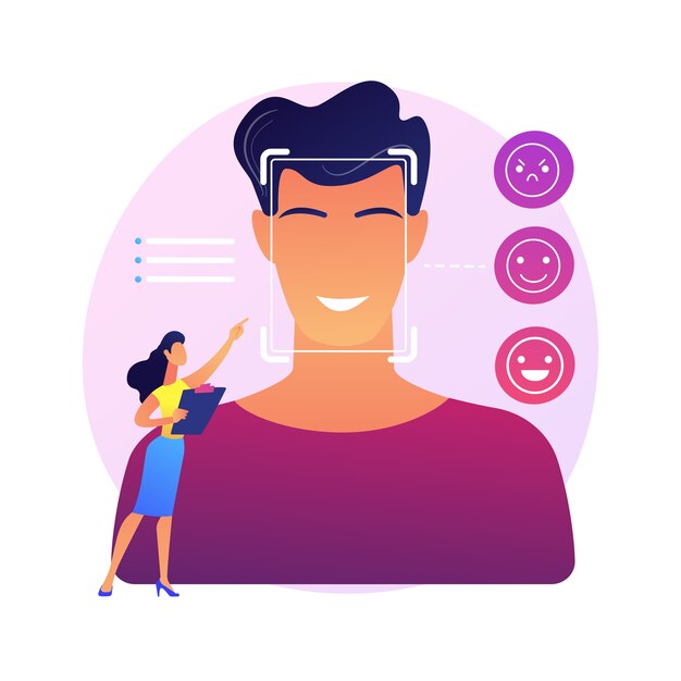 Emotion detection abstract concept  illustration. Speech, emotional state recognition, emotion detection from text, sensor technology, machine learning, AI reading face .