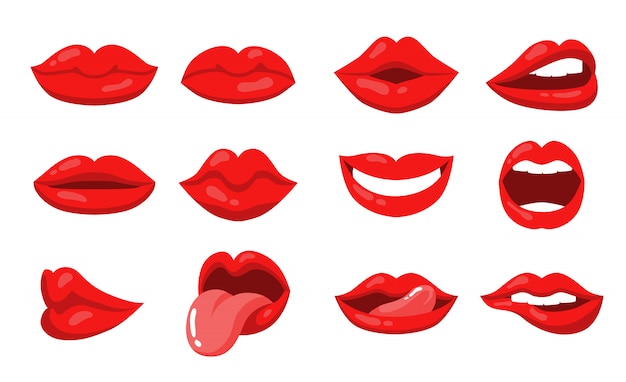 Free vector emotion expression with female lips and mouth set