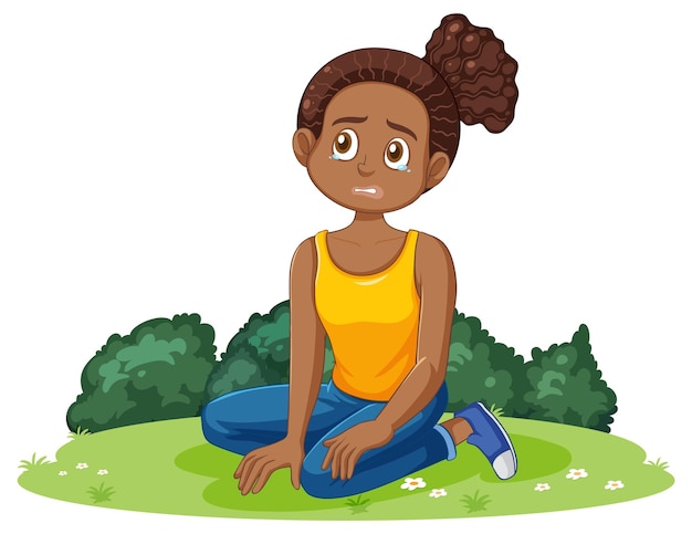 Emotional Teen Sitting on the Grass Free Vector Download