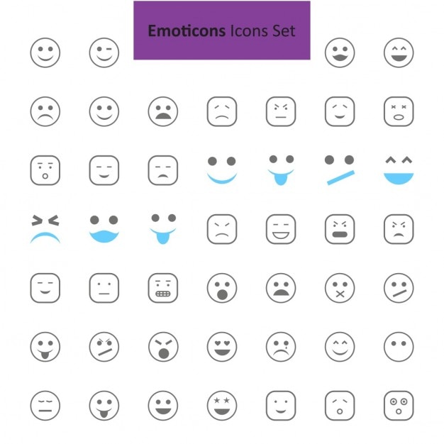Черный и синий Emoji иконки Set