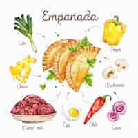 Vettore gratuito ricetta empanada con ingredienti diversi