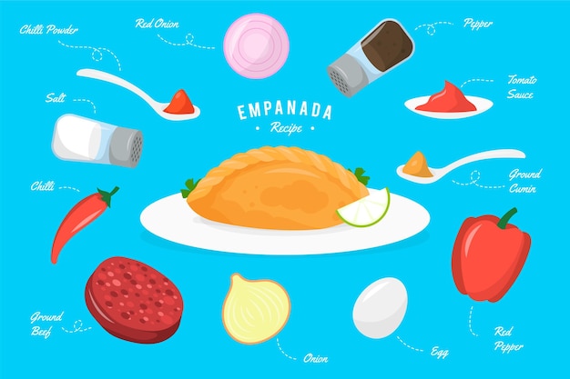 Free vector empanada recipe with ingredients
