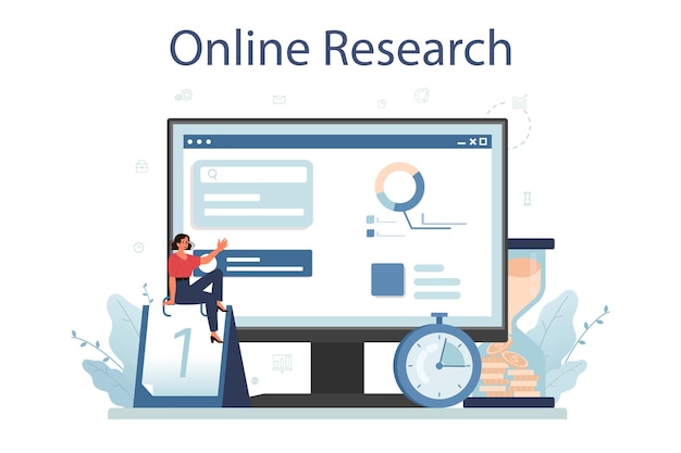 Piattaforma o servizio online per l'efficienza dei dipendenti gestione del personale aziendale per una giornata produttiva gestione delle risorse umane ricerca online illustrazione vettoriale piatta