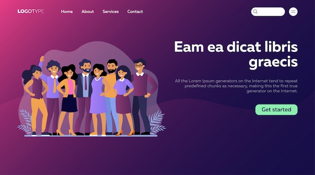 Employee group portrait flat illustration. Landing page or web template