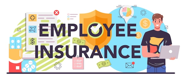Free vector employee insurance typographic header compensation supplementing employee's salary medical employee insurance flat vector illustration