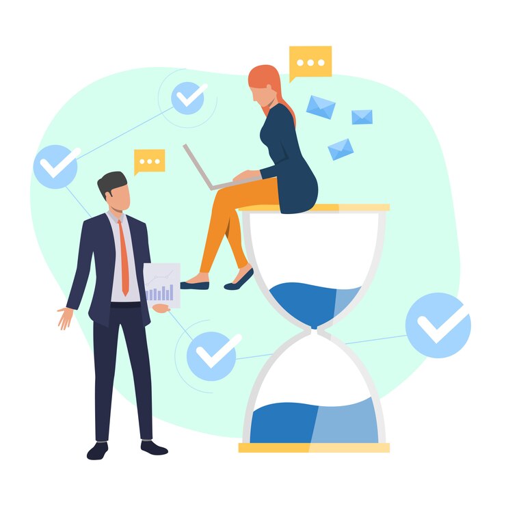 Free Vector employee sitting on sandglass and working landing page