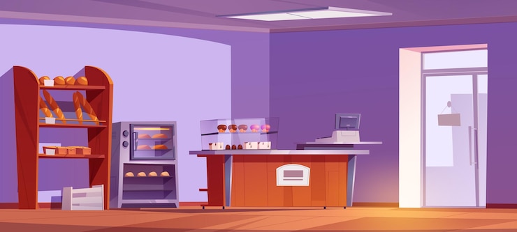 Free Vector empty bakery shop interior with furniture pastry
