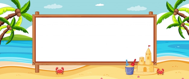 Free vector empty banner board in tropical beach scenery