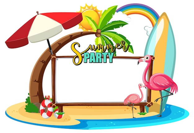 Free Vector empty banner board with flamingo on the beach isolated