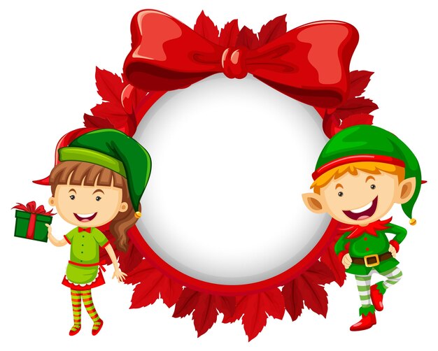 Empty banner in Christmas theme with elves cartoon character