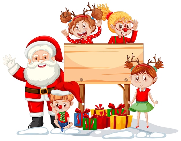 Empty banner in Christmas theme with Santa Claus and children