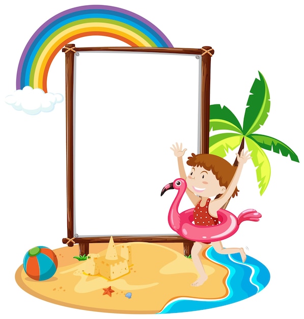 Free vector empty banner template in beach scene isolated