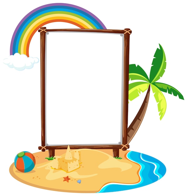 Empty banner template in beach scene isolated