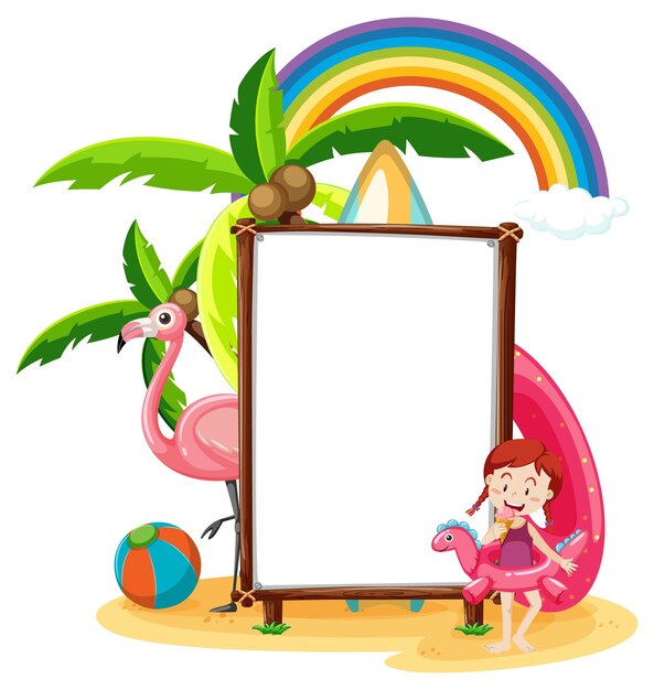 Empty banner template in beach scene isolated